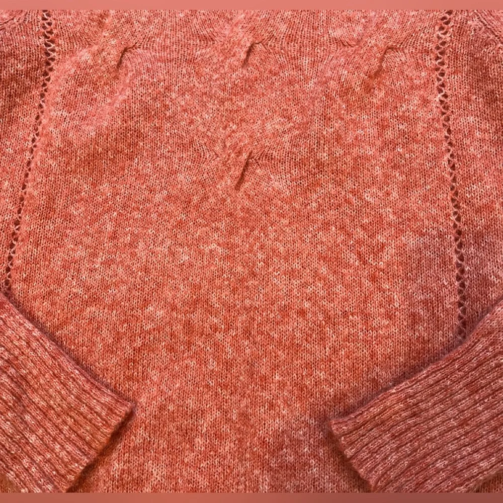 Prana Heathered Coral Orange Cable Knit Pullover Long Sleeve Sweater, Sz L - Picture 10 of 12